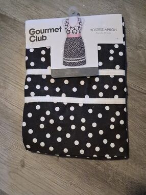BNIP Black Polka Dot Hostess Apron By Gourmet Club